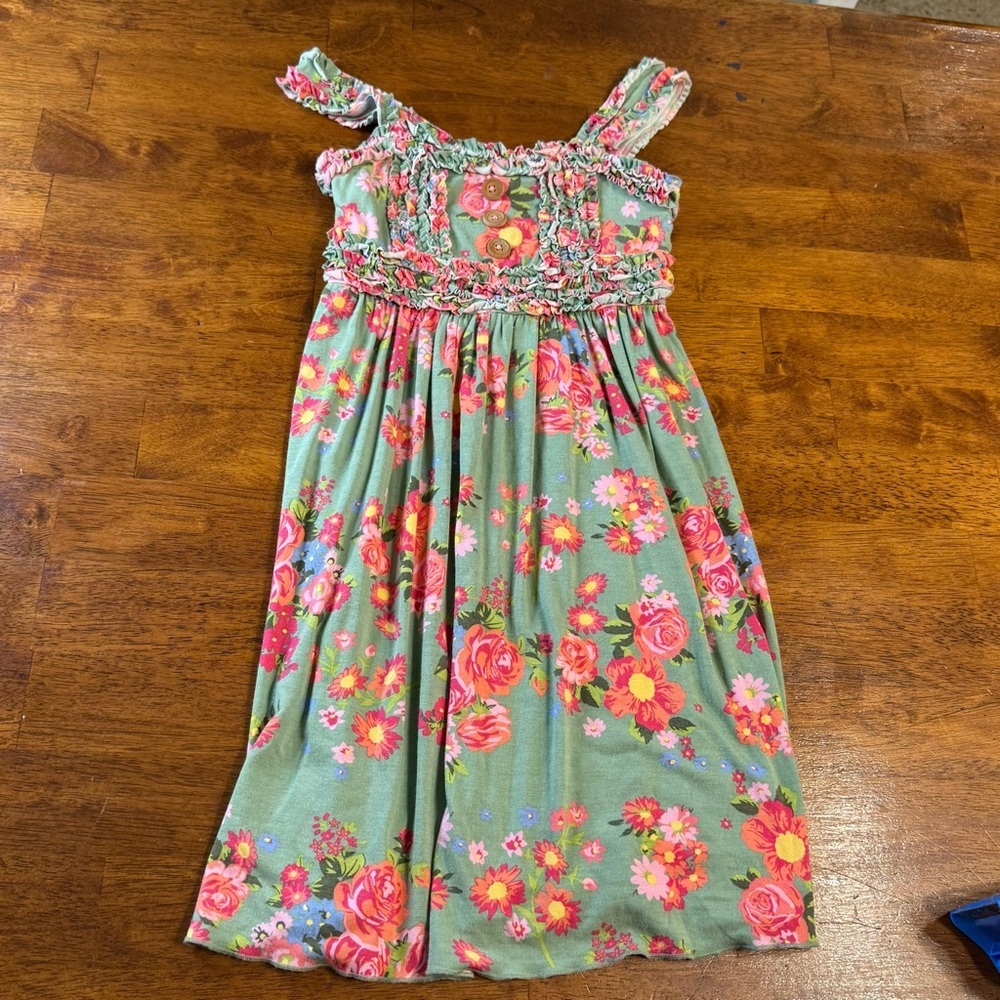 Matilda Jane Island Emilia Dress Kids Size 8 Pink Green Floral Ruffle